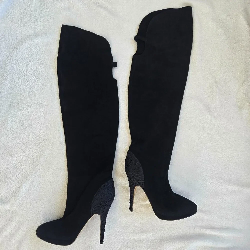 Betsey Johnson‎ Over The Knee Leather Suede High Heel Boots Black Size 8 1/2